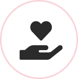 Icone d'un coeur dans une main encerclé d'un contour rose