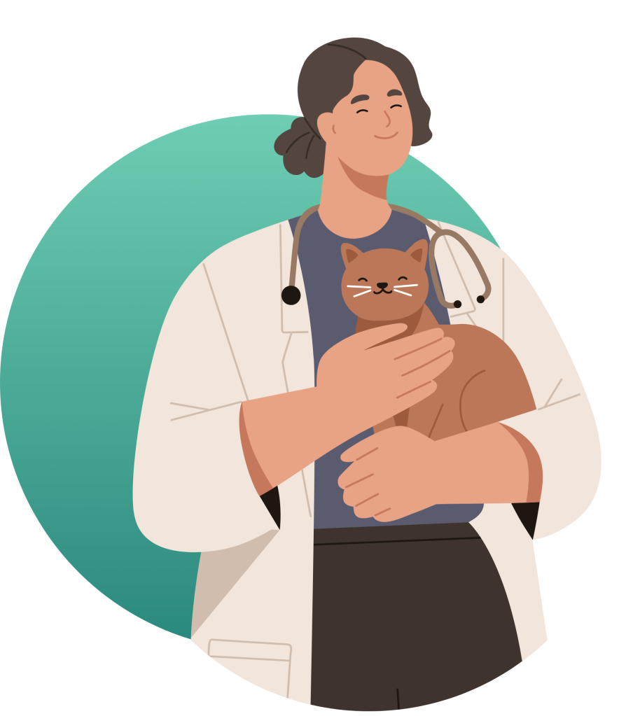 Illustration d'une vétérinaire qui tient un chat