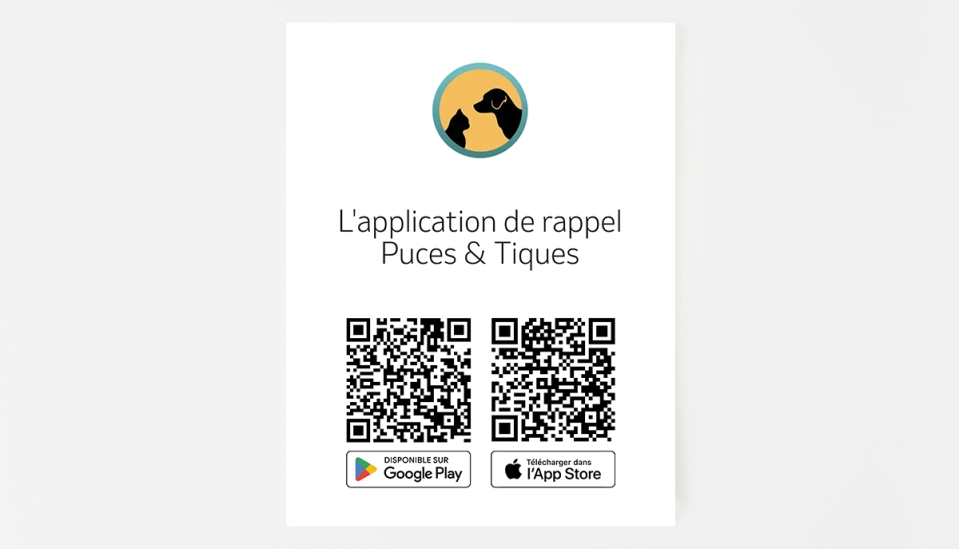 Poster avec des qr code pour télécharger l'application de rappel Puces et Tiques